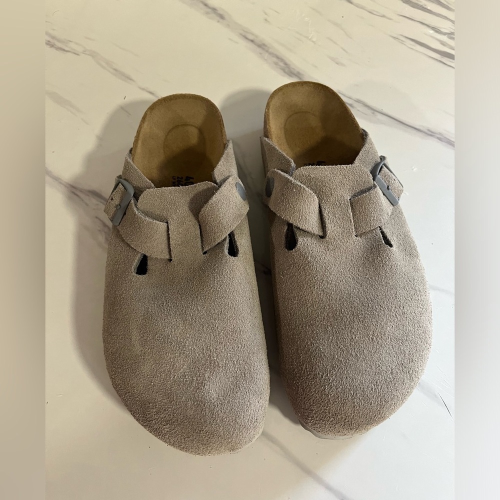 Birkenstock Taupe Suede Boston Clogs